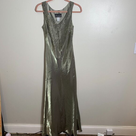 Alex Evenings Green Beaded Sequin Size 8 Jacketed Dress 2 Pc Sleeveless V neck - Picture 8 of 13